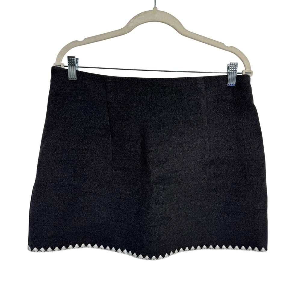 Commense Grey Felted Mini Skirt Embroidered Trim Charcoal XL Quite Lux Minimal